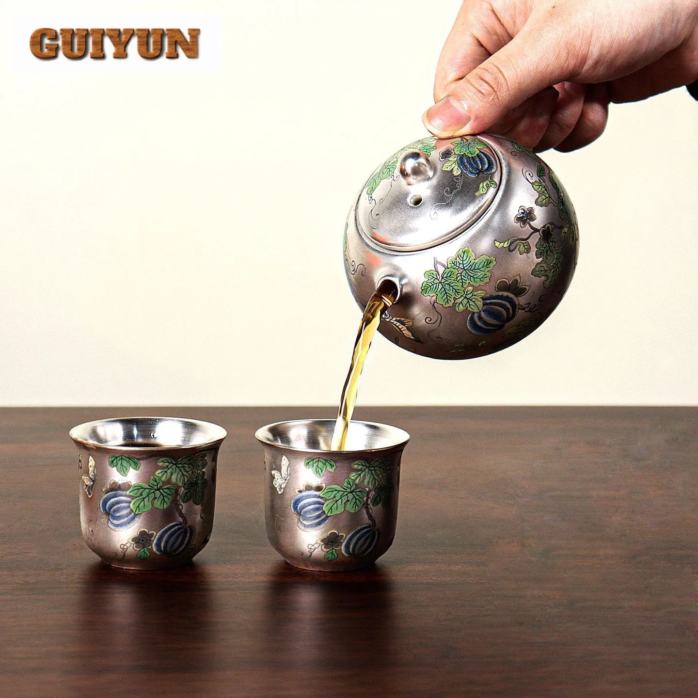 999 Silver Painting Tea Set Complete Set Creative Tea Ceremony Set Household Tea Soaking Teapot And Tea Cup Set Cha Decoration