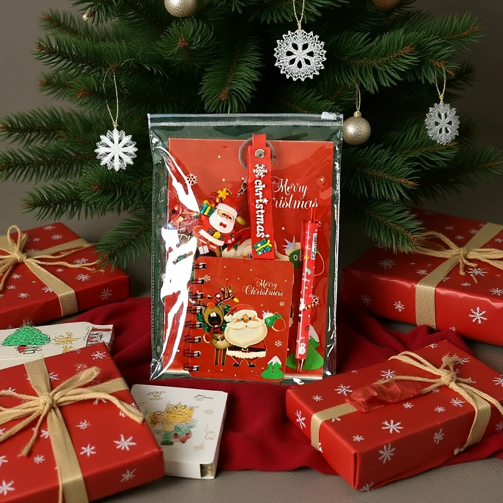 Christmas Themed Stationery Set with Notebook Pen and Keychain for Kids Students Christmas Holiday Gift School Office Supplies