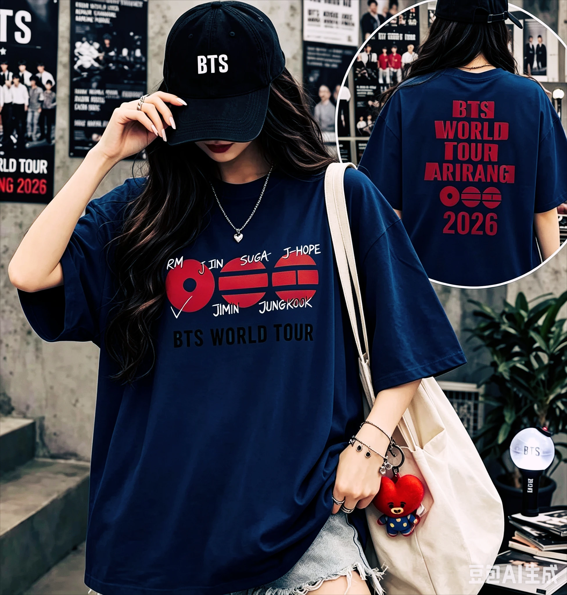 2026 Neues BTS World Tour Grafik Unisex Baumwoll-T-Shirt für Herren, Damen und Kinder, modisches T-Shirt, modisches Kurzarm-Oberteil – Detail 6