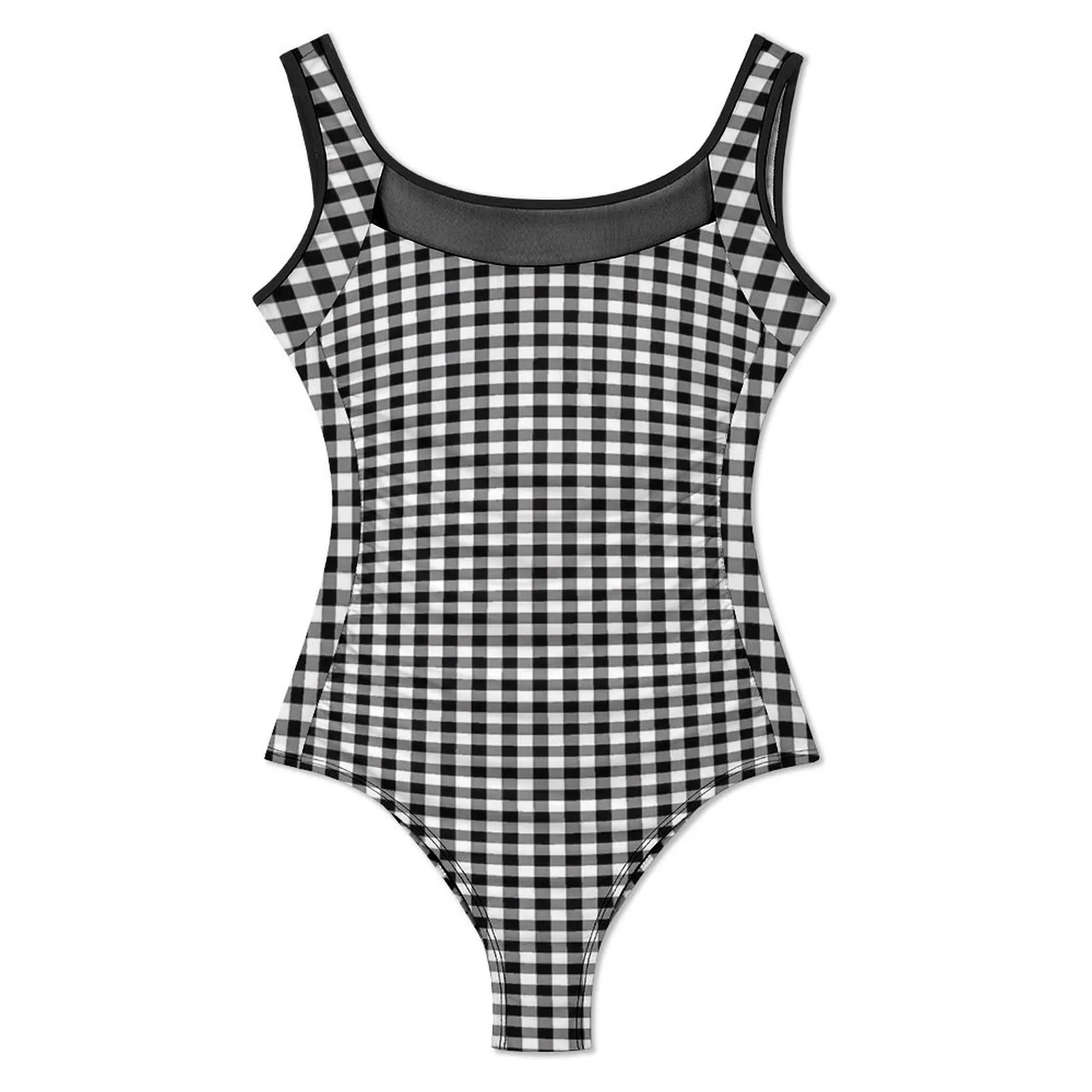 Black And White Swimsuit Sexy Check Print Women Swimwear One Piece Fantasy Swimsuits Surfing Push Up Cut Out Bathing Suits