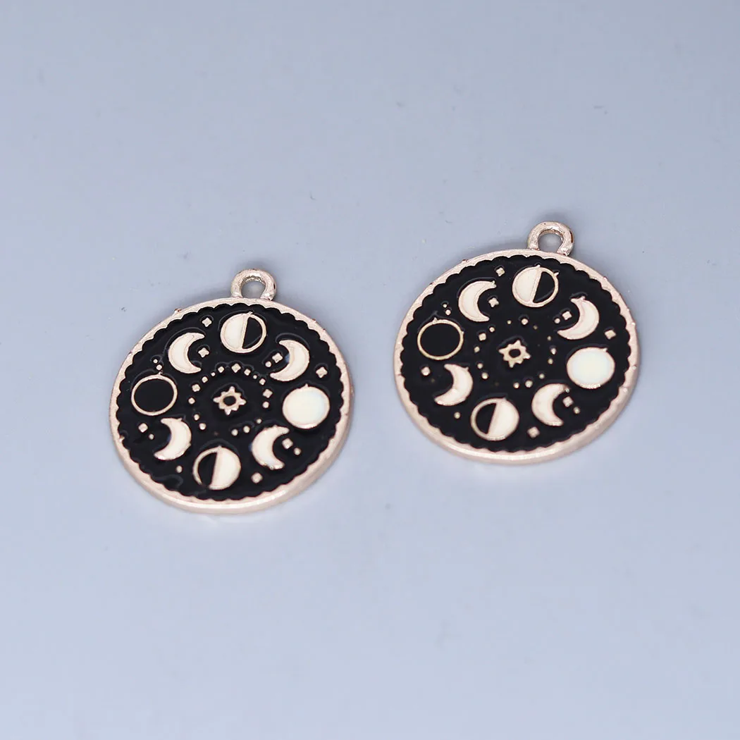 3pcs/lot Phase of the Moon Enamel Charms Black Drop Oil Pendant Charm For Jewelry Making DIY Craft Earrings Necklace Accessories