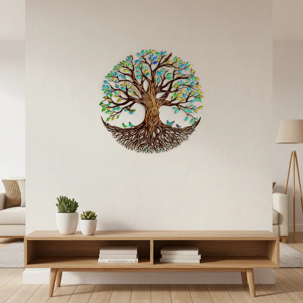 Iron Tree-Of-Life Wall Decor Colorful Artistic Home Garden Decoration With Coating