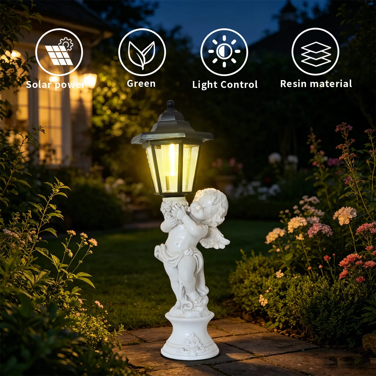 European Basket Angel Resin Handicraft Ornament Imitation Copper Cupid Outdoor Gardening Decoration Solar Light