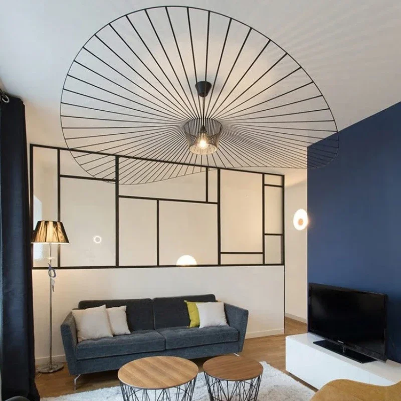 Vintage Hat Pendant Led Lamp Black Rattan Suspension Luminaire Kitchen Hanging Light Living Room Home Decor Ceiling Chandelier