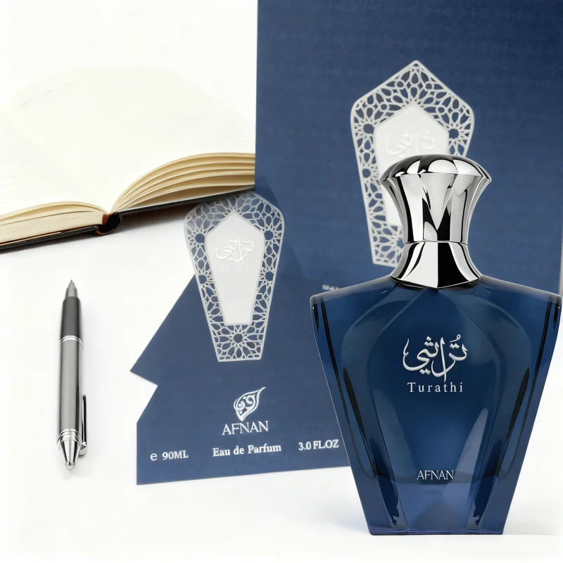 Afnan Turathi Blue Eau de Parfum Spray voor mannen, 3,0 Oz / 90 ml, luxe leerachtige citrusgeur, verfrissend en langdurig