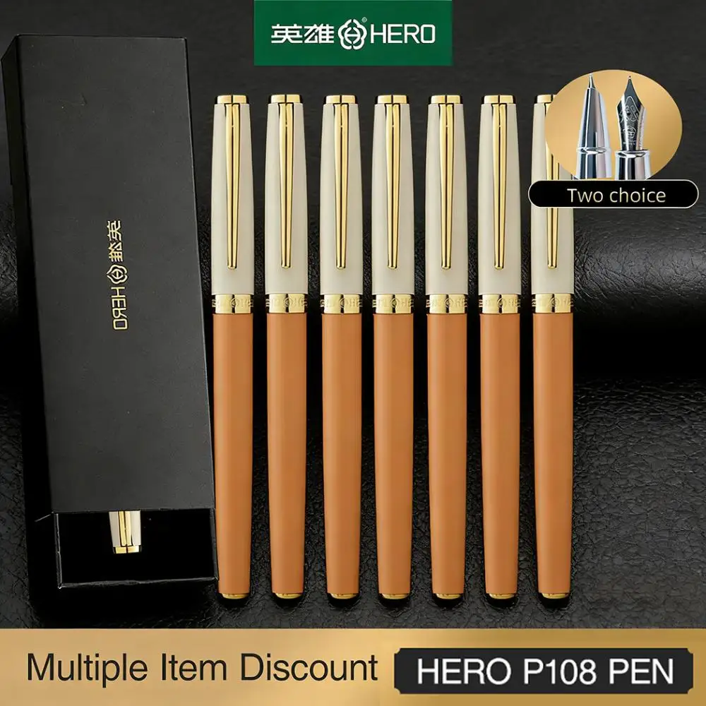 

Student Fountain Pen Colorful Iridium Gold Nib 0.5mm for Kids Writing Practice High Value Hero Brand P108 School Supplies