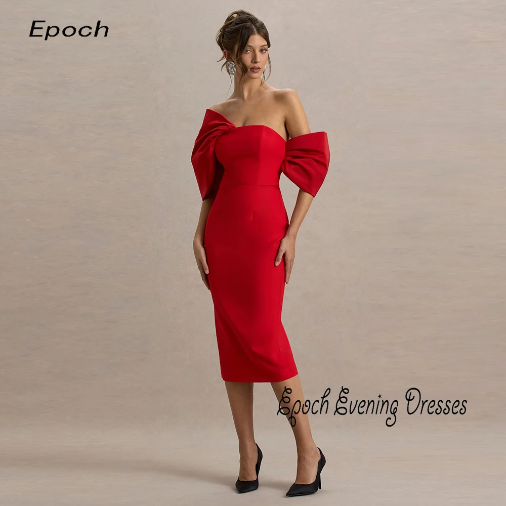 Epoch-Crêpe-Abendkleider فسات Alem Sierra Sierra Sierra Elegantes rotes asymmetrisches Bardot-Midikleid Cocktailparty-Abschlussballkleid formell