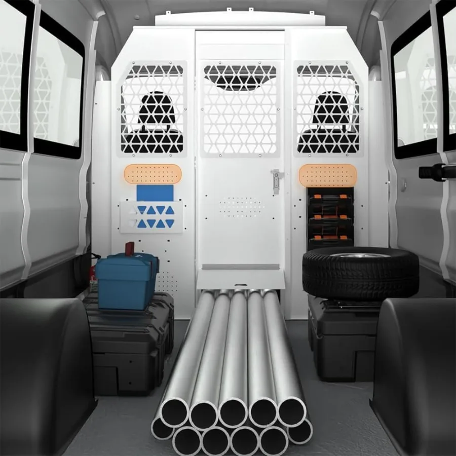 Van Bulkhead Safety Partition for Cargo Protection in Medium Roof  Transit 150 250 350 Vehicles Durable Steel Barrier with Whit