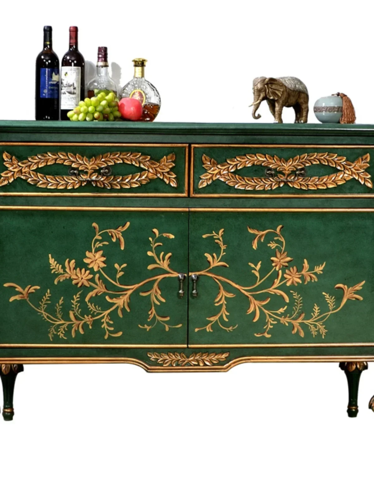 light luxury peacock green hall sofa  solid wood side storage cabinet