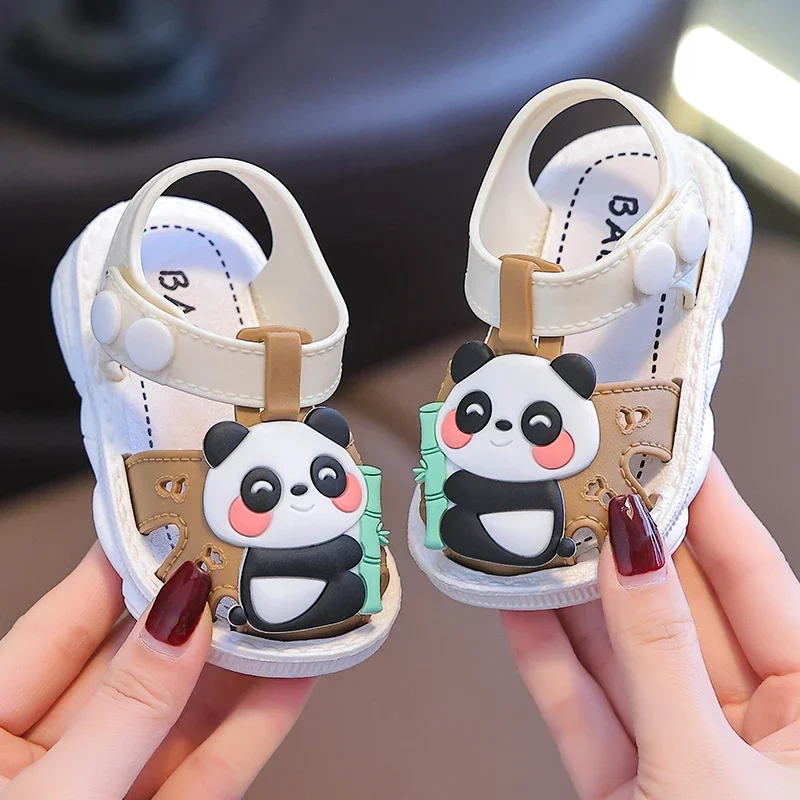 Summer Aged 0-3 Cute Cartoon Panda Toddler Baby Shoes For Boys Girl Non-Slip Soft-Soled Children Kids Sandals With Covered Toes