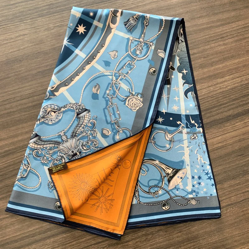 88×88cm 18MM 100% Silk Twill Scarf For Women Luxury Brand Double Sides With Different Design Square Size Shawls And Wraps Autumn