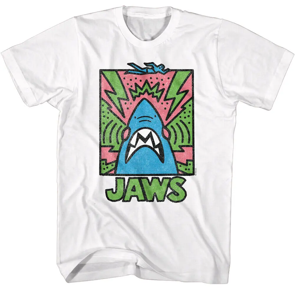 

Jaws 70's Thriller Movie Abstract Doodle Great White Shark Poster Men's T Shirt