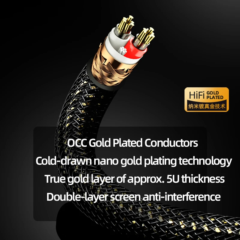 ATAUDIO OCC Placcato Oro HiFi da 6,5 mm a doppio cavo da 6,5 mm Stereo da 6,5 TRS a doppio cavo per chitarra amplificatore 6.5 TS