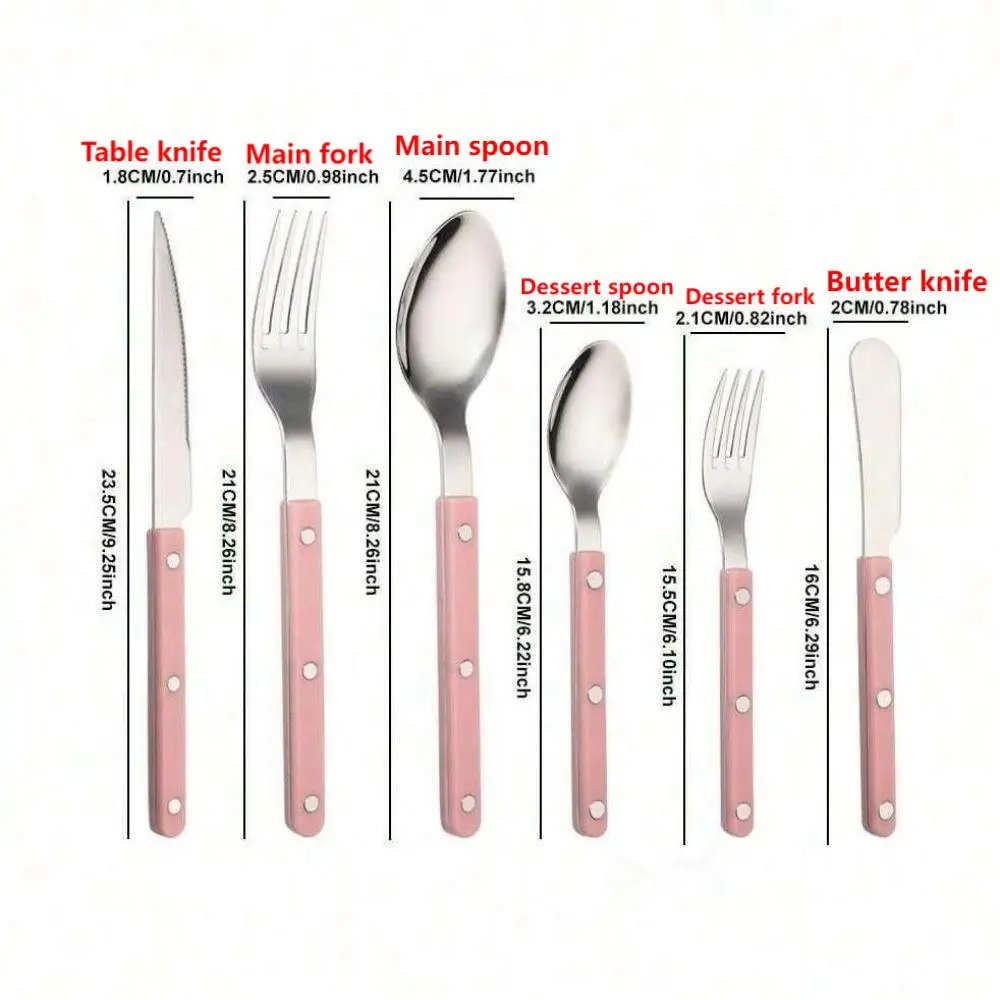 6-piece Pink nail Western tableware Set Stainless Steel ins Nordic style Western knife, fork and spoon