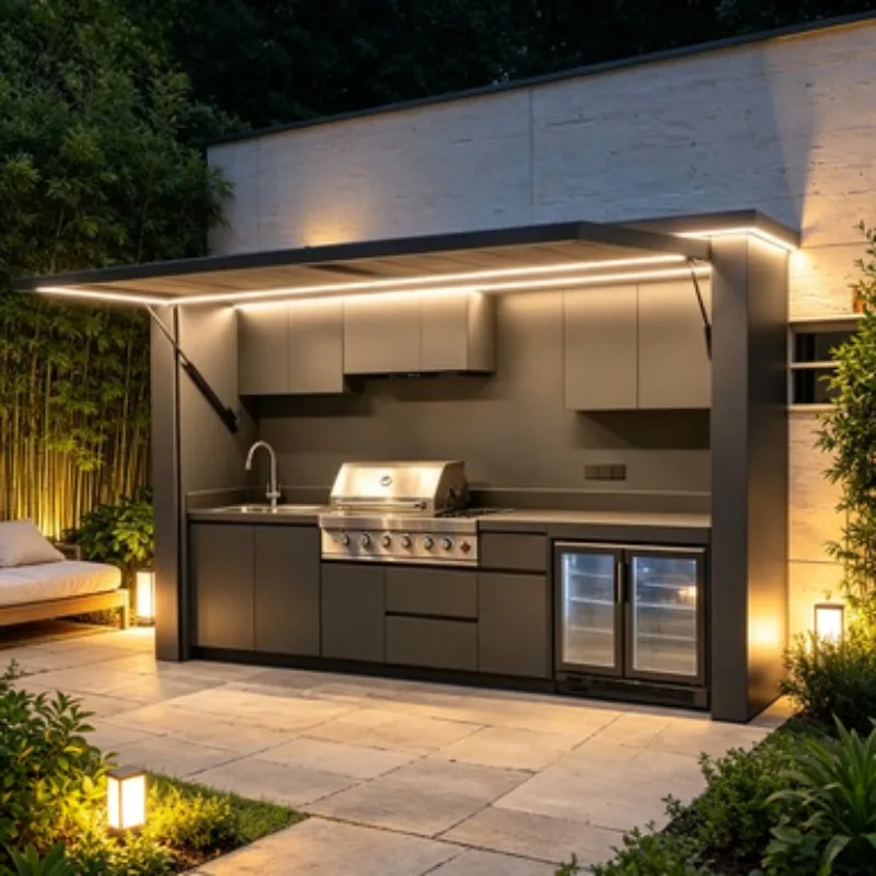 Outdoor Kitchen Set 304 Stainless Steel Grill Sink Fridge Commercial and Residential Multi Function