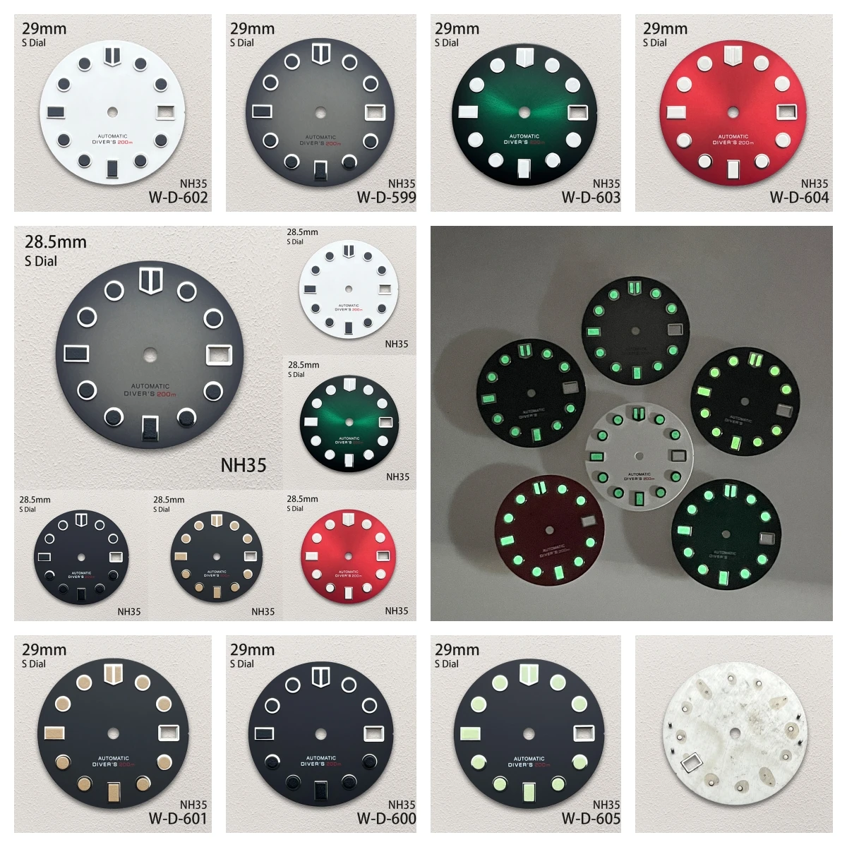 

29mm S Logo Matte Dial Fit NH35/NH36/4R/7S Movement Green Luminous Diving High-Quality Watch Modification Accessories