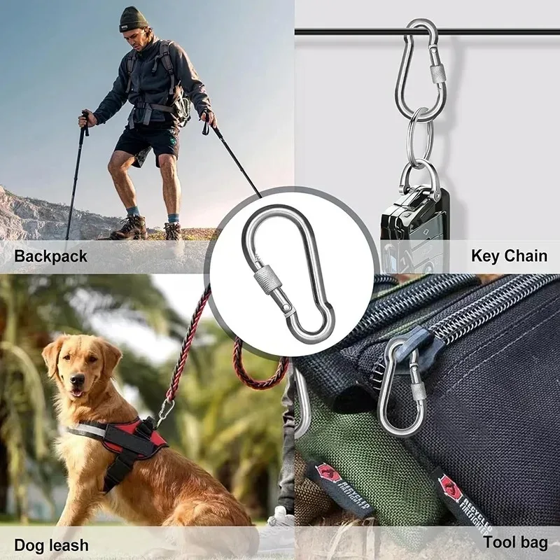 304 Stainless Steel Carabiners - Heavy Duty, Durable & Rust-Free Clips for Gym, Swing, Dog Leashes, Hammocks, Keychains