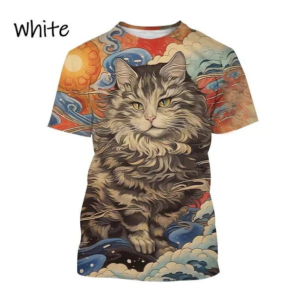 Fashionable Personalized Harajuku Style Unisex Short-sleeved Top New Animal Cat 3D Printed T-shirt