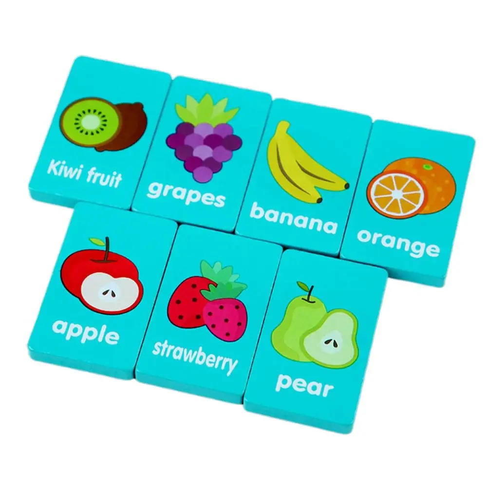 36PCS Creative Wood Chain Game Cartoon Fruit Animal Blue Matching Game Pair Matching Wooden Puzzle Family Party