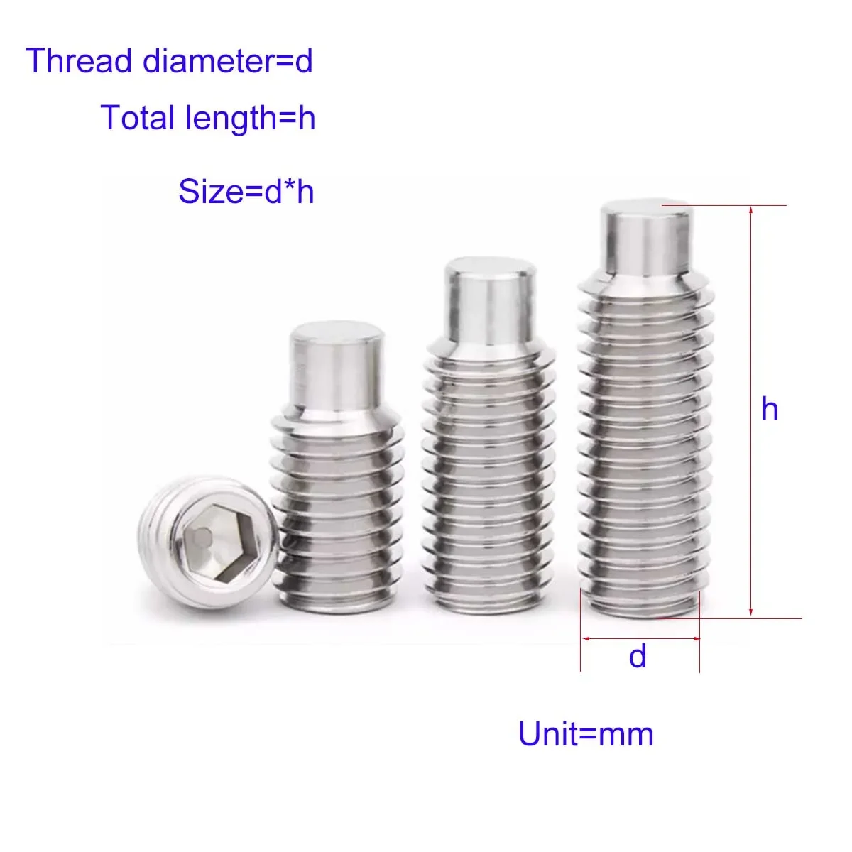 304 Stainless Steel Raised End Set Screw/Din915 Headless Base Meter Bolt M3M4M5M6