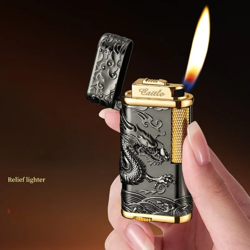 

2026 Metal Four sided Relief Butane Gas Lighter Side Pulley Ignition Creative Oblique Fire High end Pipe Lighters Gifts For Men
