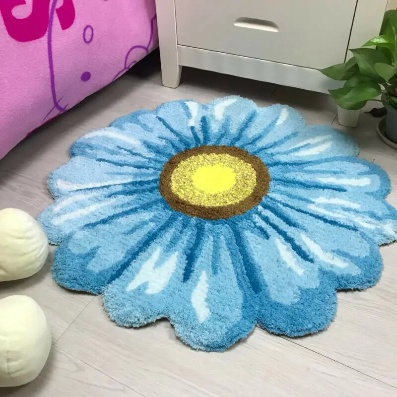 

3D Peony Pattern Thick Carpet Nordic Art Flower Rug Soft Flocking Daisy Rug For Living Room Bedroom Anti-slip Hallway Door Mat