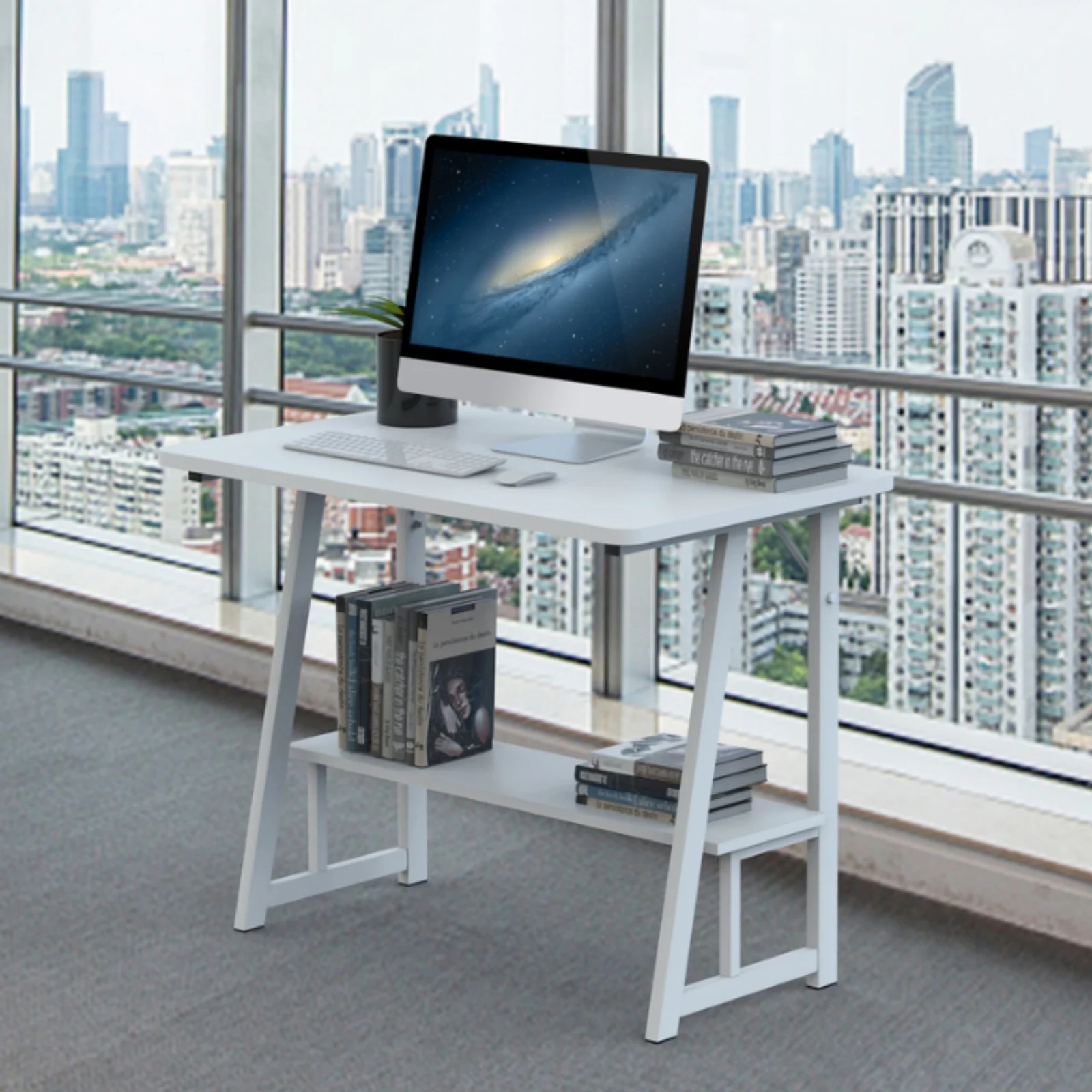 Picture 6: Computer Desk with Storage Shelf, 80 x 50 x 73 cm, Small Table, Computer Workstation for Office/Home, Writing/Dining Table