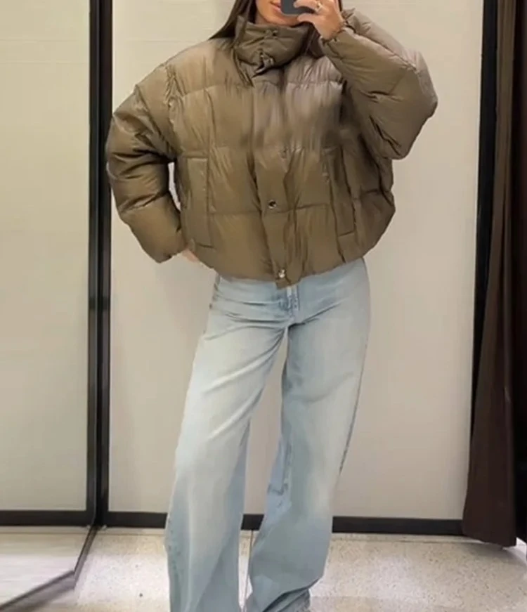 

Шикарные женские стеганые хлопковые пальто с воротником-стойкой, однотонные однобортные куртки с длинными рукавами и карманами, зимняя женская верхняя одежда 2025 г.