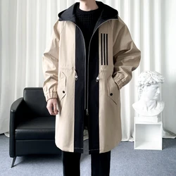 Fashionable color-blocked men's overcoat, high-quality hooded jacket, windproof, warm, men's extended jacket.M-4XL