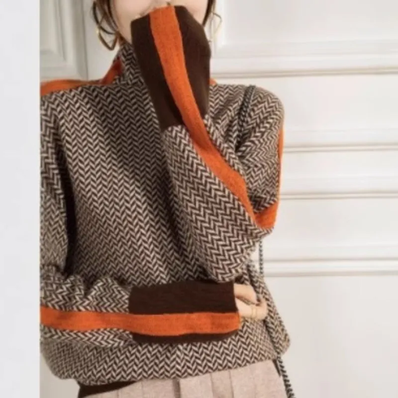 Damski sweter dzianinowy z golfem, nowy, ciepły, stylowy, dopasowany sweter damski, swetry damskie, pulowery damskie, sweter damski