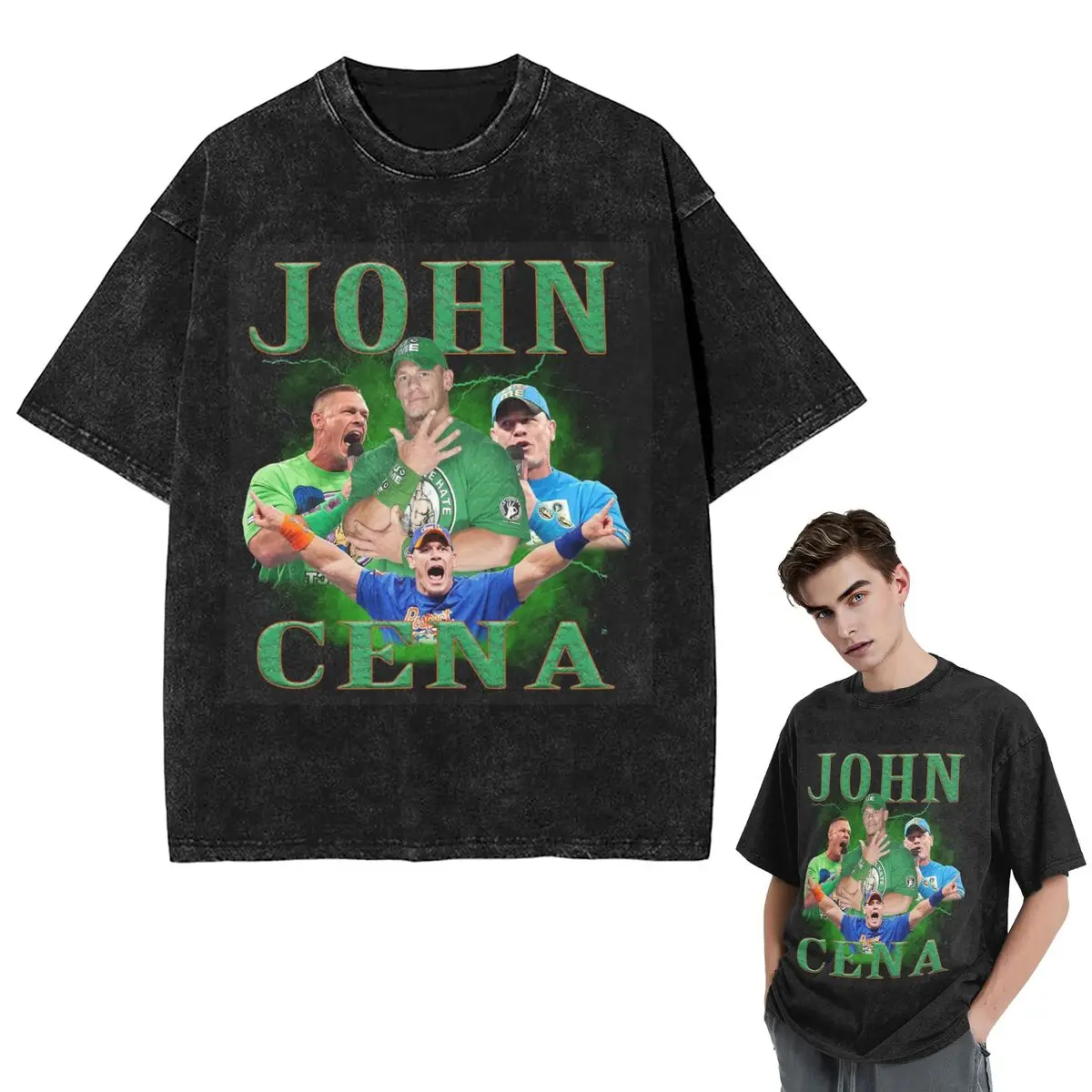 

Streetwear T-Shirts John Cena 20 Years Never Give Up Wrestling Washed T Shirt Short Sleeve Hip Hop T-Shirt Tops Tees