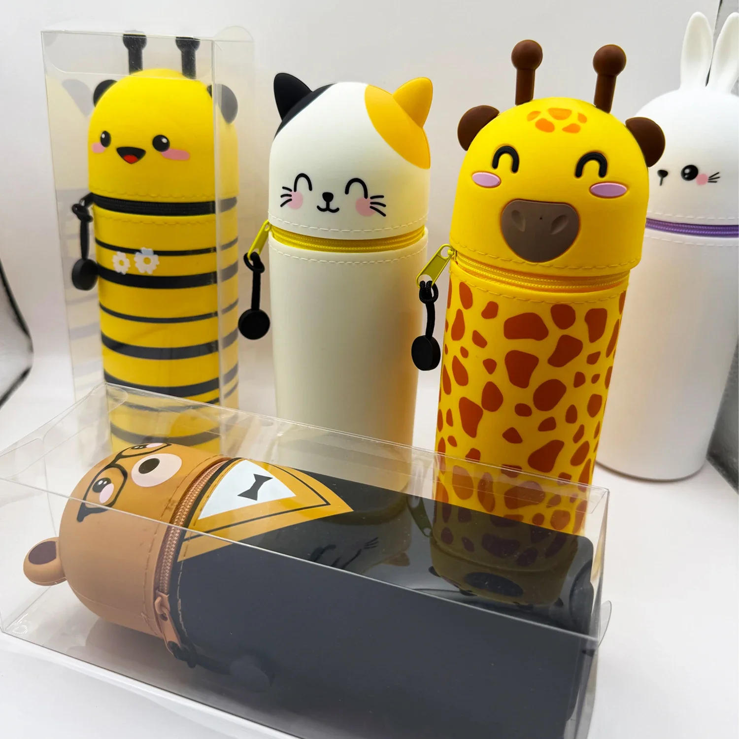 Cute Animal Pencil Case, 2-in-1 Pencil Bag with Zipper Pen Holder, Soft Silicone Pencil Case, Suitable for School Office view 3