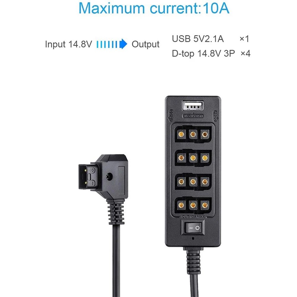 Delicate Texture-2X Dtap Splitter Cable With Power Switch D-Tap For V-Mount V Lock, Gold Mount Battery To 3P X 4 Female Port & U