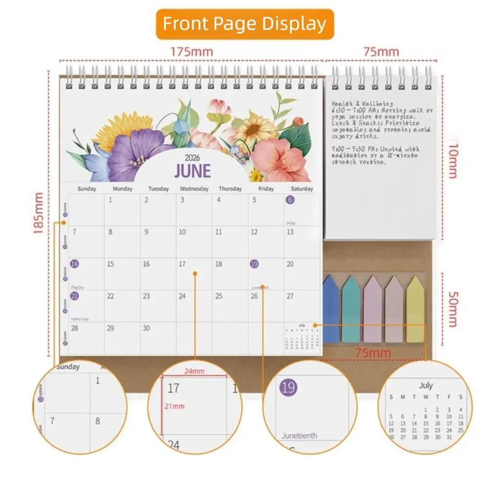 Decorative Desk Calendar Triangular Support Stable Support Custom Planner Exquisite Patterns Binding Calendar Paper Calendar