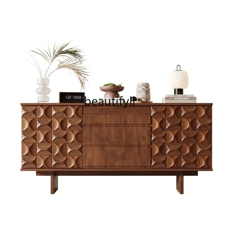 

Solid wood dining side living room log integrated locker light luxury storage entrance cabinet