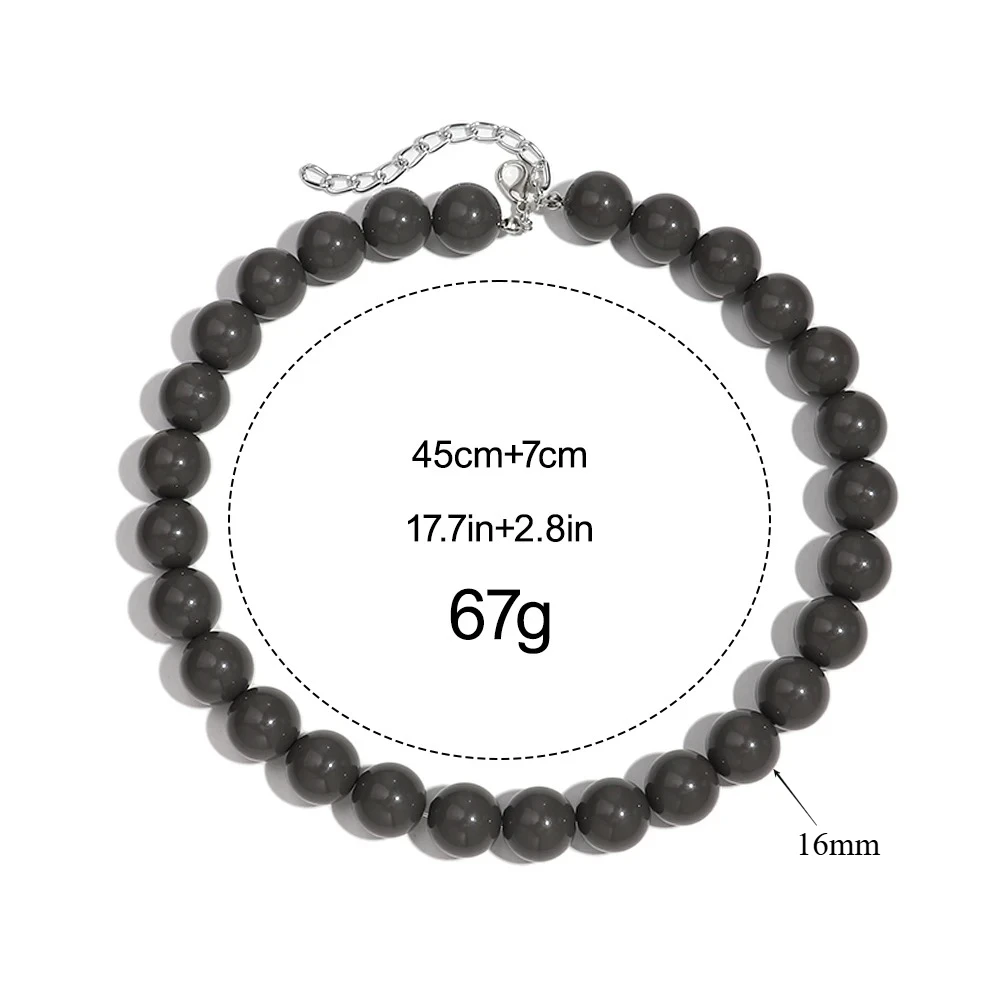 Auffällige, farbenfrohe, klobige Acryl-Halsketten für Damen und Herren, modisch, handgefertigt, 16 mm, runde Perlenkette, Choker, stapelbar, Schmuck, Geschenk – Detail 1