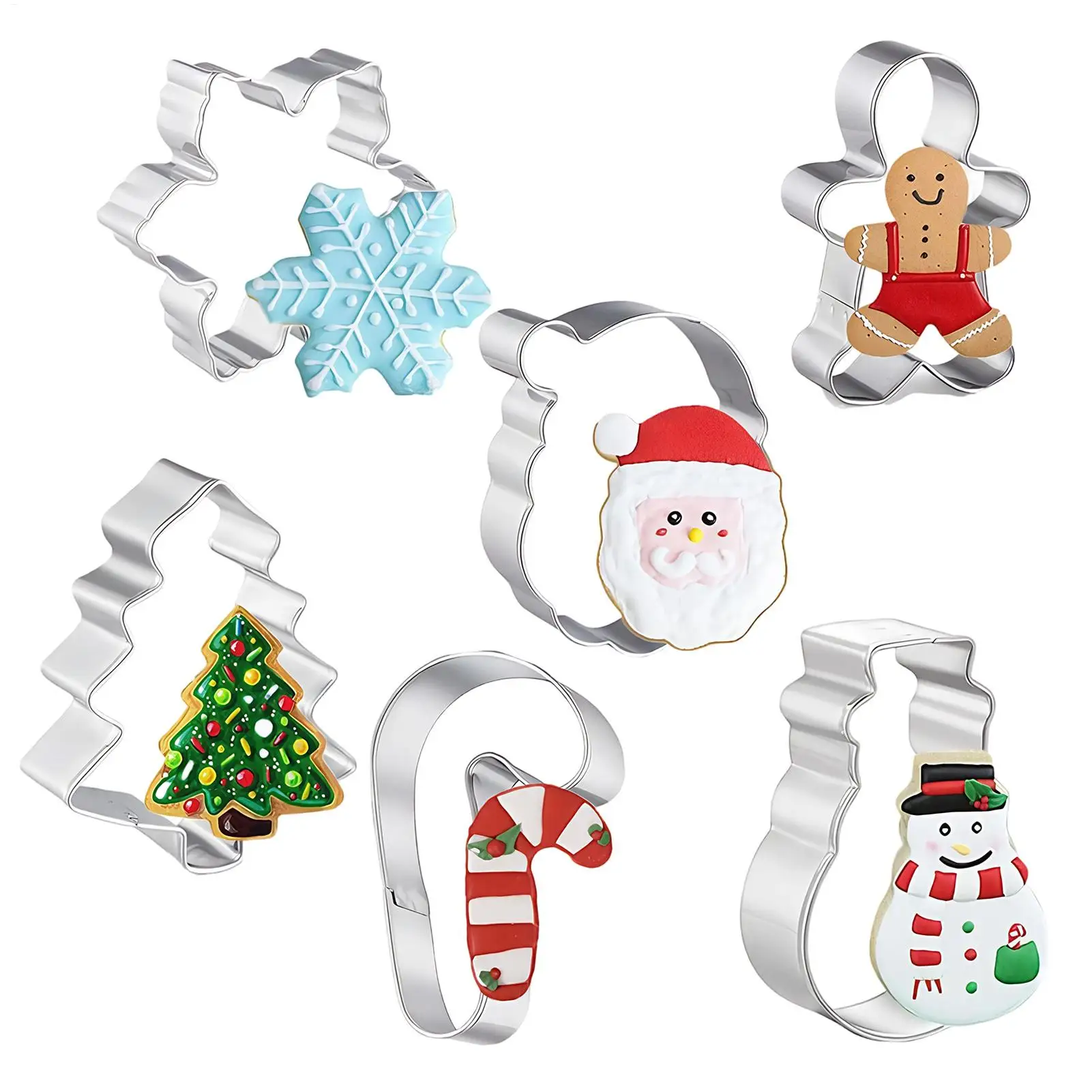6-Piece Stainless Steel Christmas Cookie Cutters Set, Baking Molds for Fondant, Cheese, Pastry & Holiday Party Decor with Kids