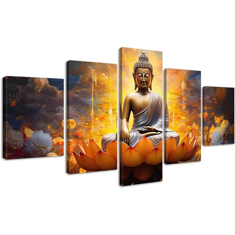 Golden Buddha statue full diamond painting cross stitch wall art large 5 Zen photos Lotus Buddha diamond embroidery mosaic decor