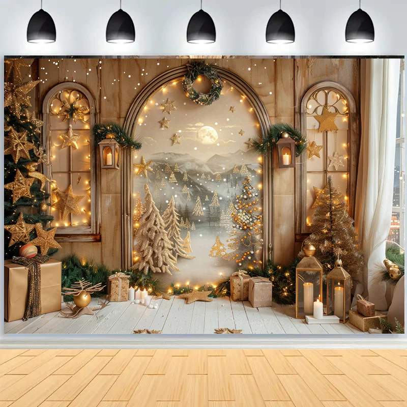 Christmas Tree Decoration Living Room Photography Backdrops Welcome New Year Holiday Fireplace Indoor Party Background JS-05