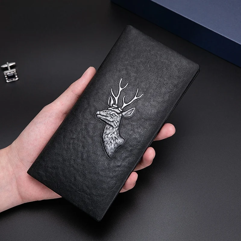 american-leather-wallet-men's-business-casual-long-style-handheld-money-holder-multi-card-slot-top-layer-cowhide