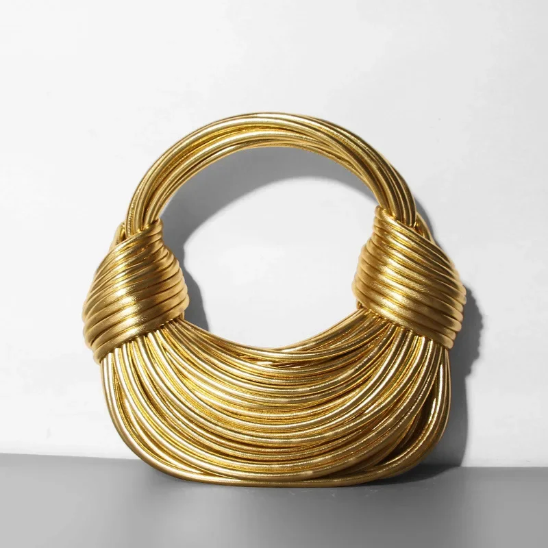 Women’s Handbags 2022 Trends Luxury Designer Brand Handwoven Noodle Bags Rope Knotted Pulled  Hobo Golden Evening Clutch