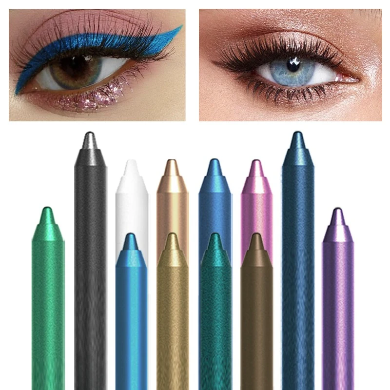 12 Colors Set Glitter & Shimmer Eyeliner Stick Pack - Long-Wearing Blue Tone Eyeliner Pencil with Smooth Application - Versatile