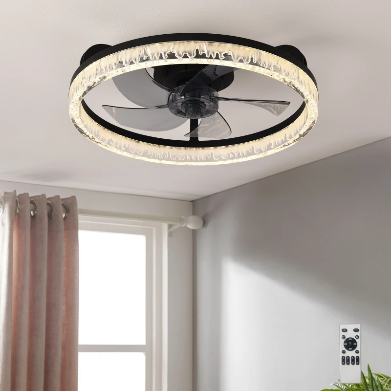 

Modern light luxury fan, living room ceiling full spectrum atmospheric ice crack shaking head fan light