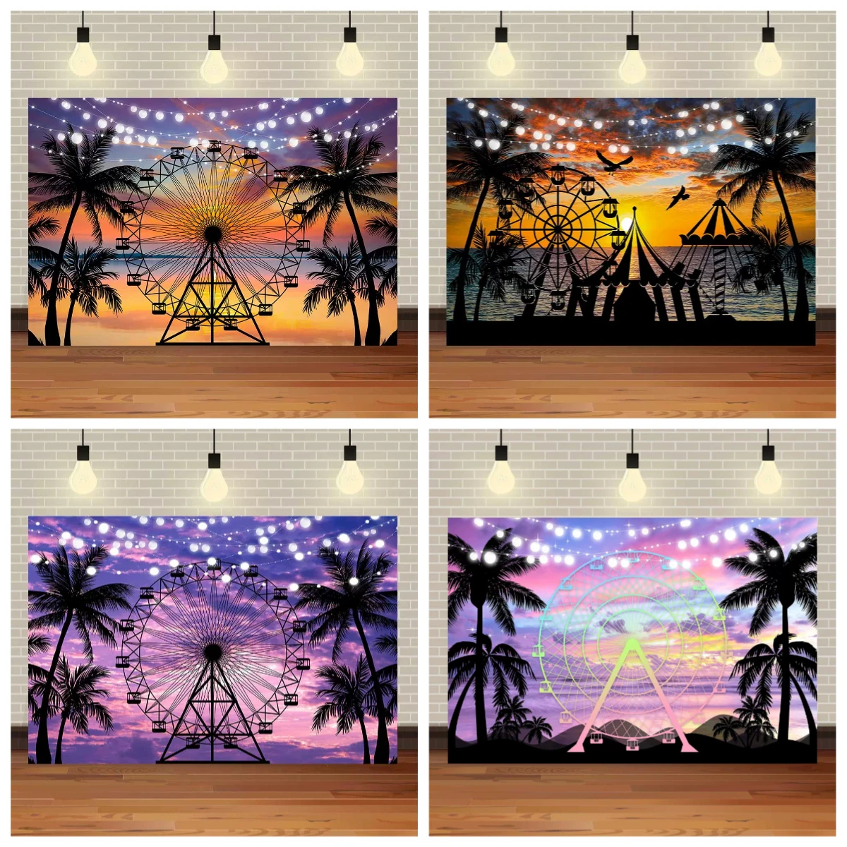 

Beach Sunset Ferris Wheel Party Scene Backdrop Birthday Indoor Activity Photo Background Seaside photography background