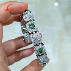 Bracelet 10-12mm white green colors Square Octagon Hip Hop Silver 925 Cuban D Moissanite ice cut Chain Jewelry Women Men Gifts