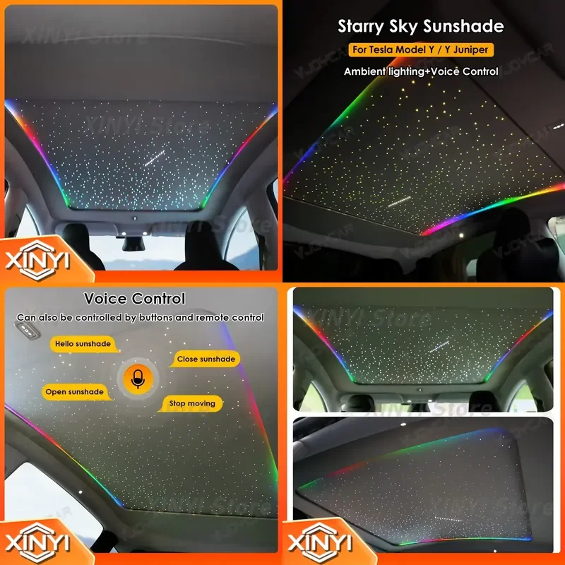 Car Roof Sunshade for Tesla Model Y for Juniper Starry Sky Sunroof Voice Control Car Sun Shade Sky Window Interior UV