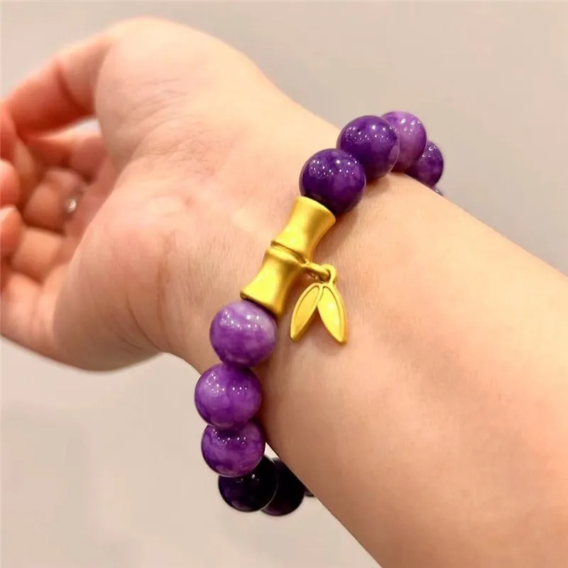 Fashion Crystal Bracelet Enhanced Sugilite Single‑Loop Bamboo‑Bead Bracelet Hot Sale Wholesale Charoite Crystal Beaded Bracelet