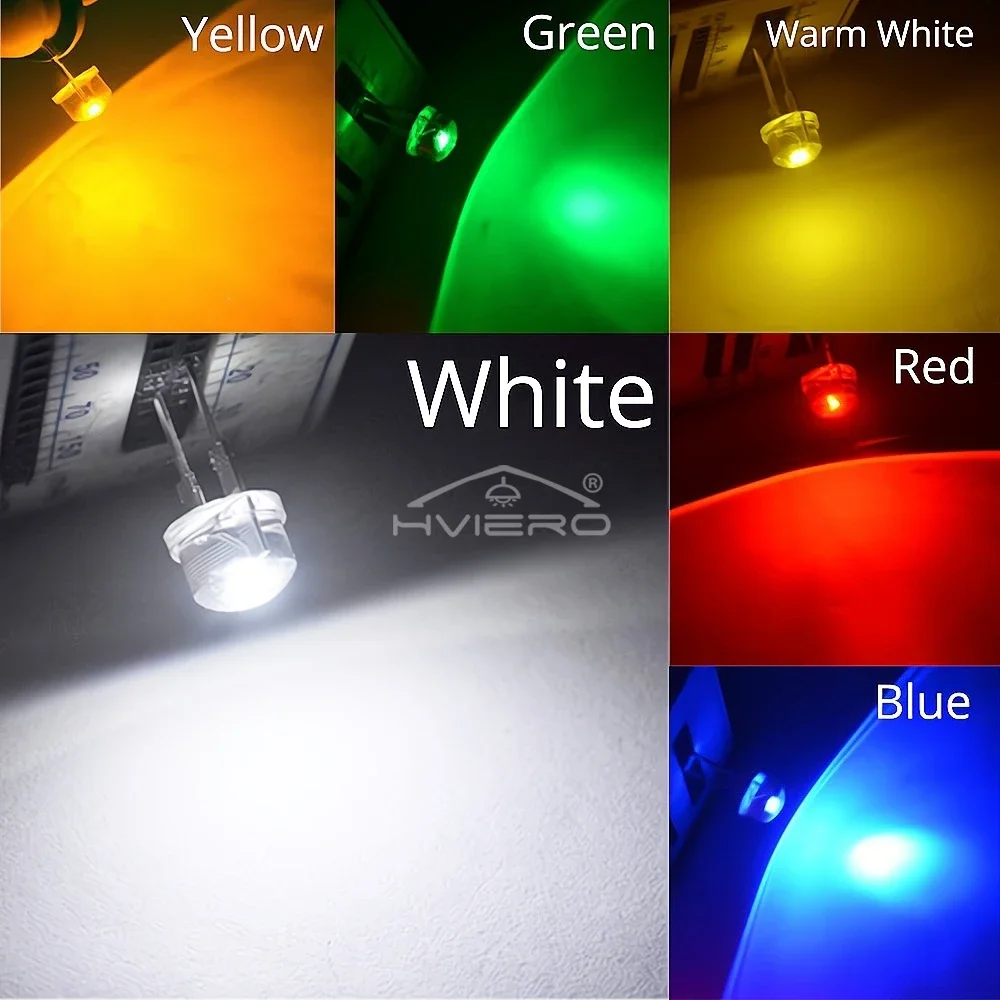 50 Uds. De cuentas de lámpara LED de 8mm, diodo superbrillante, bombilla Led de alimentación, blanco, rojo, amarillo, azul, verde, luz emisora,