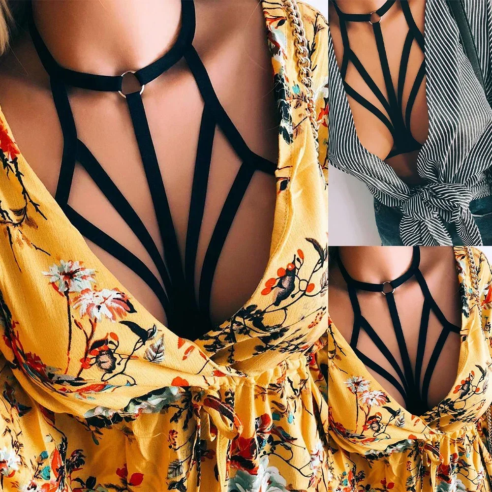 Women Goth Fashion Sexy Erotic Harness Bandage Bustier Hollow Cage Lingerie Hollow Elastic Bandage Bra Tops Bralette