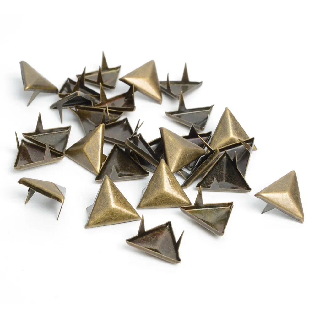 Antique Bronze Triangle Metal Studs Rivet, Punk Jewelry,Shoes,Bags, Belt Cap Clothes, Garment Sewing Rivet, DIY, 100Pcs, 14mm